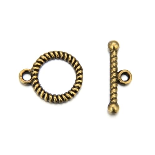 Adabele 20 Sets Corrugated Toggle Clasp 12.8mm (0.5 Inch) T-Bar Closure Tarnish Resistant Antique Bronze for Necklace Bracelet Craft Jewelry Making MC-AF55 - size: 12.8mm Corrugated Toggle