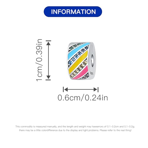 Spacer Stopper Beads for Bracelets & Necklaces, 925 Sterling Silver Beads | Smooth & Pave Cubic Zirconia (White, Blue, 18K Gold Plated) | Anti-Slide Separator Charms S925 Women Jewelry - color: Rainbow-Bead Charms