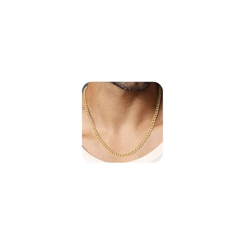 Silver Chain for Men Stainless Steel Men's Necklaces Chain Cool Diamond Cut Cuban Link Chain for Men Hip-Hop Jewelry 4mm/6mm 17/18/20/22/24/26 Inches - color: 4mm-gold, size: 20