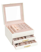 Jewelry Organizer Box with Glass Lid, Women Jewelry Box White Jewelry Case 3-Layer with 2 Drawers, Jewelry Organizer Jewelry Box, Glass Lid White - color: A Glass Lid White