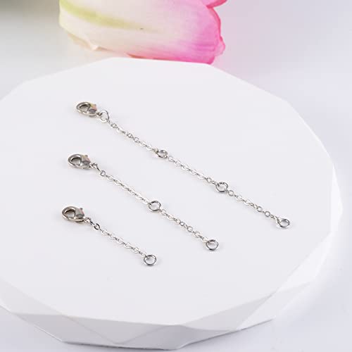 925 Sliver Necklace Extenders, Silver Chain Extenders with Lobster Clasp, Durable Plated Solid Brass Necklace Bracelet Anklet Extension Chains(1 2 3 Inches, 3PCS) - color: D-Silver, size: 1,2,3inch