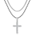 GEMOSA Cross Chain for Men 14K Gold Silver Plated Solid Iced Out 5A+ Cubic Zirconia Stainless Steel Cuban Link rope Layered Chains 16-24 Inch Large Cross Diamond Pendant Nceklace Jewelry Gifts - color: Silver, size: 22/24inch