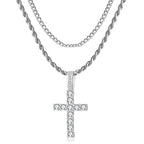 GEMOSA Cross Chain for Men 14K Gold Silver Plated Solid Iced Out 5A+ Cubic Zirconia Stainless Steel Cuban Link rope Layered Chains 16-24 Inch Large Cross Diamond Pendant Nceklace Jewelry Gifts - color: Silver, size: 22/24inch
