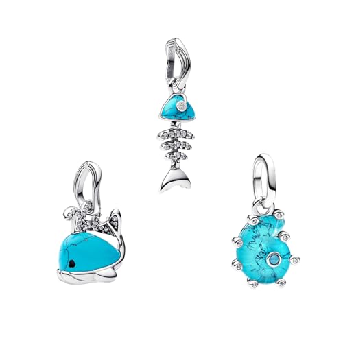 S925 Bead Dangle Charms for Bracelets Necklaces, Compatible with Pandora, Jewelry Making - style: Blue Whale Fishbone Conch Charms