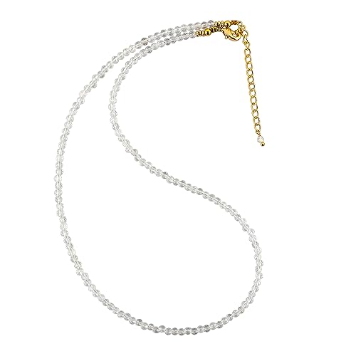 TGH Natural Gemstone Beaded Necklace for Women - Handmade 3-3.5mm Faceted Round Beads - Healing Crystal Birthstone Jewelry - 16+2 Inch Adjustable