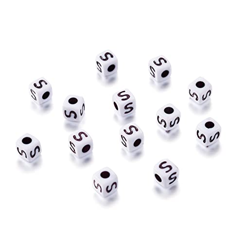 240pcs Opaque Acrylic Letter S Cube Beads White Plastic Alphabet Loose Spacer Square Beads 4-5mm for DIY Name Bracelet Necklace Jewelry Crafts Making Hole: 1.8mm - color: Letter S#White and Black