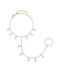 PAVOI 14K Gold Plated Hand Chains for Women - Adjustable Hand Chain Bracelet and Ring - Trendy Gold Handchain Bracelet Stack Summer Jewelry - Beads, Pearl, and Cubic Zirconia Body Jewelry - style: Pearl Station