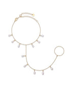 PAVOI 14K Gold Plated Hand Chains for Women - Adjustable Hand Chain Bracelet and Ring - Trendy Gold Handchain Bracelet Stack Summer Jewelry - Beads, Pearl, and Cubic Zirconia Body Jewelry - style: Pearl Station