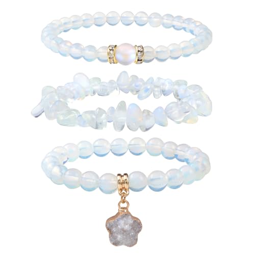 Vinswet Healing Crystal Beaded Bracelets for Women,Natural Amethyst Gemstones Bracelet,Anxiety Stress Relief Heart Charm Bracelet Handmade purple Jewelry Gifts for Women - color: Opal&labradorite