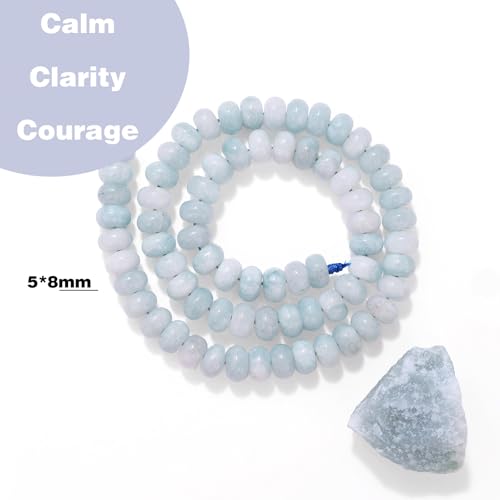 Raicegs 100pcs 5×8mm Rondelle Aquamarine Beads Natural Gemstone Beads Abacus Disk Stone Loose Beads for Jewelry Making DIY Bracelets Necklace - color: Aquamarine, size: 5×8mm Rondelle