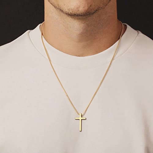 IEFSHINY Gifts for Men Boys - Stainless Steel Cross Pendant Chain Necklaces for Men, Mens 16-30 Inches Chain Gold Silver Black Cross Necklace Boys Jewelry Gifts - size: 30, style: Gold-cross pedant 0.7"*1.18"