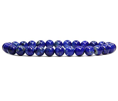 Angelstones Handmade Natural Healing Gemstone 6mm Round Beads Stretch Crystal Bracelet 7 Inch Unisex - color: Lapis Lazuli