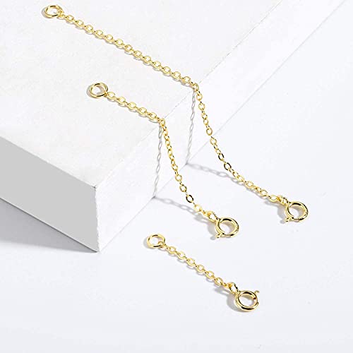 14K Gold Necklace Extender 925 Sterling Silver Chain Extension Necklace Bracelet Anklet Extender for Jewelry Making（1 2 3 inch） - color: A-14K Gold（1 2 3 inch）
