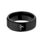 Chain Tool Ring - Gift for Cyclist - 8mm - Band - Gunmetal Black Silver - Personalized Custom Engraving - Men Women - Anniversary Engagement Wedding - Tungsten Carbide - Flat Dome Bevel - color: 14 - Black Tungsten