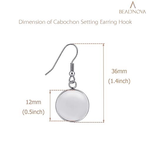 BEADNOVA Cabochon Setting Earring Hook 60pcs Blank Earring Bezel 12mm Stainless Steel Cabochon Setting Ear Wire Hook with Rubber Backs for Resin DIY Earwire Making (12mm, 60pcs) - color: 60pcs, size: 12mm