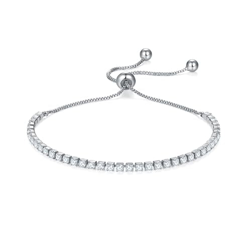 MINDDHA Tennis Bracelet | 14K Gold/White Gold Plated Cubic Zirconia Silver, Gold Bracelets for Women | 2mm 3mm Elegant CZ Tennis Bracelet for Women, Thin, Dainty, & Classic, Size 6-8 Inch - color: Adjustable Size 2mm White Gold, size: 6-9 Inch