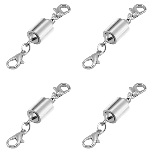 Magnetic Necklace Clasps, Magnetic Jewelry Clasps, 14K Gold and Silver, Necklace Bracelet Extender with Lobster Clasp (4pcs Silver) - color: 4pcs silver
