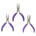 The Beadsmith Mini Series Plier Set – 3-Piece Kit: Chain Nose, Round Nose & Flat Nose – 3-Inches, Purple Comfort Grip Handle, Single Leaf Spring, Polished Steel Head – Tools for Jewelry Making - style: 3 Piece
