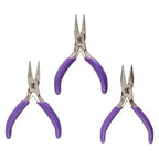 The Beadsmith Mini Series Plier Set – 3-Piece Kit: Chain Nose, Round Nose & Flat Nose – 3-Inches, Purple Comfort Grip Handle, Single Leaf Spring, Polished Steel Head – Tools for Jewelry Making - style: 3 Piece