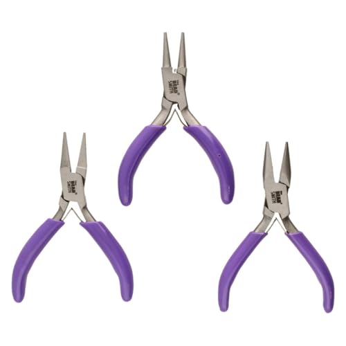 The Beadsmith Mini Series Plier Set – 3-Piece Kit: Chain Nose, Round Nose & Flat Nose – 3-Inches, Purple Comfort Grip Handle, Single Leaf Spring, Polished Steel Head – Tools for Jewelry Making - style: 3 Piece
