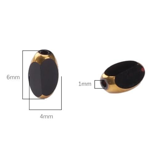 Glass Rice Beads Black 4x6mm 50pcs Faceted Oval Golden Edge Crystal Loose Beads for DIY Craft Jewelry Making - color: Black