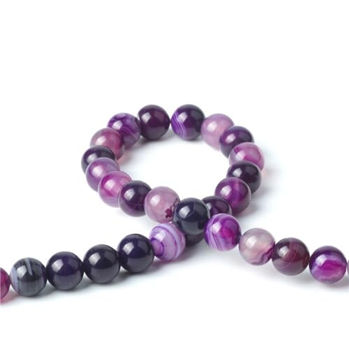 100Pcs Natural Stone 6mm Purple Striped Agate Round Loose Gemstone Energy Healing Beads Hole Size 1mm DIY Smooth Beads for Bracelet Necklace Earrings Jewelry Making - color: Purple Striped Agate, size: 6mm