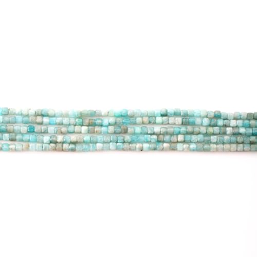 Faceted Natural Blue Amazonite 2-3mm Cube Square Loose Beads Gemstone Small Loose Beads Healing Crystal Energy Stone for DIY Jewelry Making 15" - color: Blue Amazonite