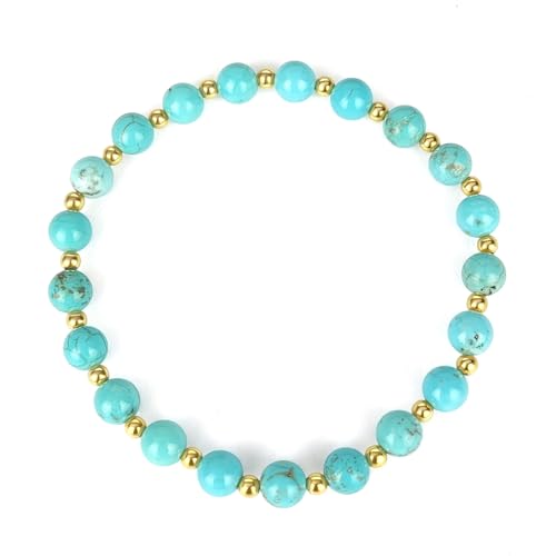 Turquoise Bracelet, Bohemian Natural Genuine Turquoise Bead Bracelet for Women, Handmade 6mm Round Beads Stretch Bracelet Turquoise Jewelry