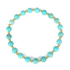 Turquoise Bracelet, Bohemian Natural Genuine Turquoise Bead Bracelet for Women, Handmade 6mm Round Beads Stretch Bracelet Turquoise Jewelry