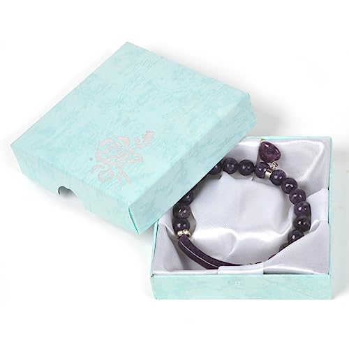 Justinstones Gem Semi Precious Gemstone Love Heart Charm Stretch Beaded Bracelet Unisex - color: Lepidolite Lithium Mica