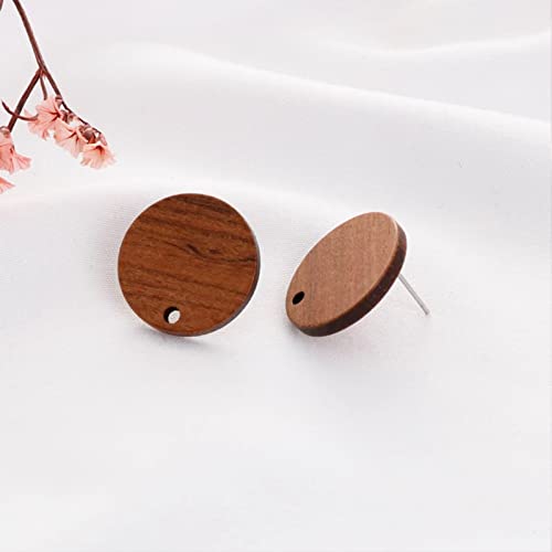 DoreenBeads 30Pcs Natural Wooden Stud Earrings Posts with Loop for Jewelry Making- Round Circle Wood Earring Posts with Ear Backs for Women DIY Earring Making Personalized Jewelry Findings - color: Round Circle