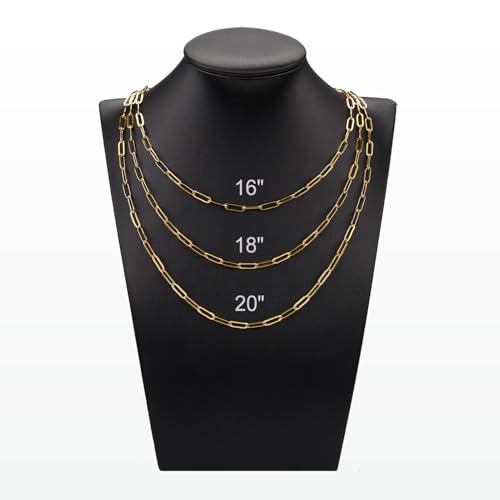 YOUBEIYEE 10pcs Gold Plated Paperclip Necklace Chains for Jewelry Making Stainless Steel Chain Necklace Bulk - color: Gold, size: 20inch (3.5x10mm)