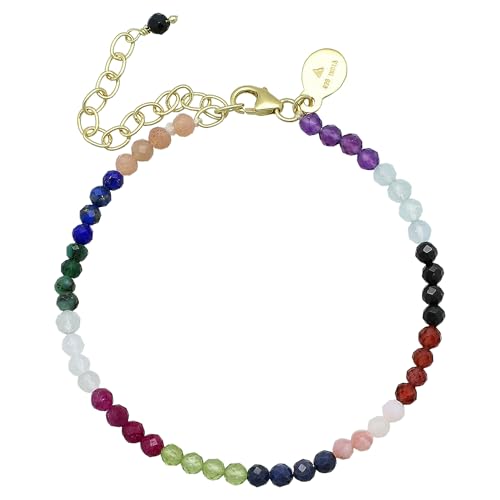 Faceted Bracelet for Women, Certified 925 Sterling Silver with 18K Gold Vermeil Healing Crystal Bracelets for Women - Crystals and Healing Stone Bracelet Women Jewelry for Gift - color: Multi