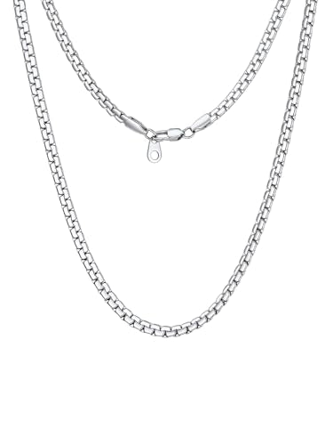 ChainsHouse Flat Box Chain Necklace Men, 2/4/6/8mm Round Link Chain Necklaces, Stainless Steel/Black/14K Gold Plated Mens Jewelry, 14"-30" Length, Come Gift Box - color: A-4mm-stainless, size: 20 Inches