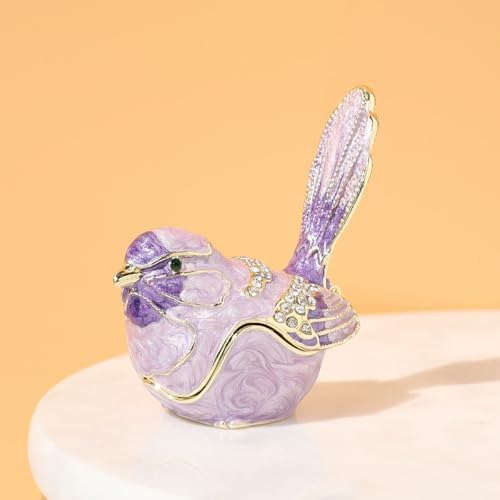 Exquisite Hand - Painted Enamel Blue Bird Trinket Box: Hinged Rhinestone - Adorned Mini Jewelry Organizer for Rings & Necklaces, Ideal Classical Home Decor & Collectible Keepsake (Trinket Box-N) - color: Trinket Box-N