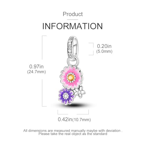 MULA 925 Sterling Silver Charms for Bracelets and Necklaces Lipstick and Bag Dangle Pendants Tower Camera Beads Jewelry Charms for Women - color: Daisy
