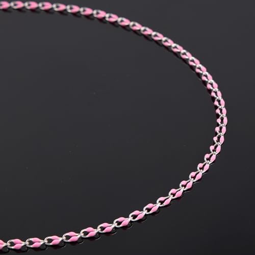 YOUBEIYEE 2 Meters Silver Plated Chain for Jewelry Making Pink Enamel Chain Roll Brass Chains Bulk with Jump Rings and Lobster Clasps - color: Pink Silver