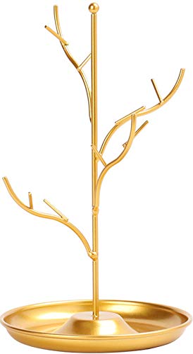 ChezMax Jewelry Display Necklace Earring Organizer Holder Metal Birds Tree Stand with Tray Antique Bracelet Rings Rack Tower Decoration for Women Girl Gold 9.4 Inch - color: C-gold