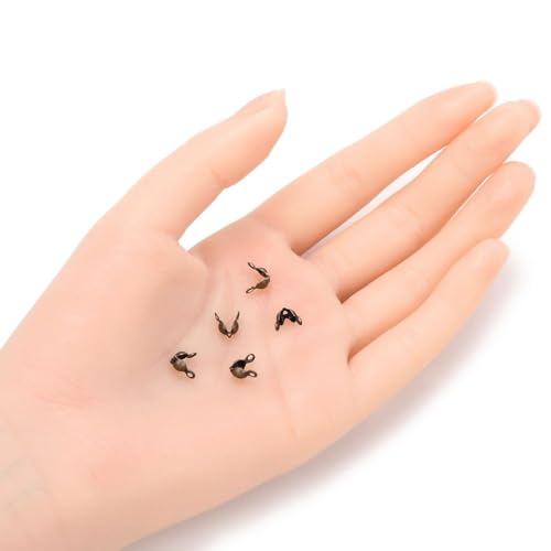 100pcs Clamshell Calotte Bead Tip 8mm Crimp End Caps Tarnish Resistant Antique Bronze 2 Closed Rings (4mm Cup) for DIY Craft Jewelry Making CF48-4