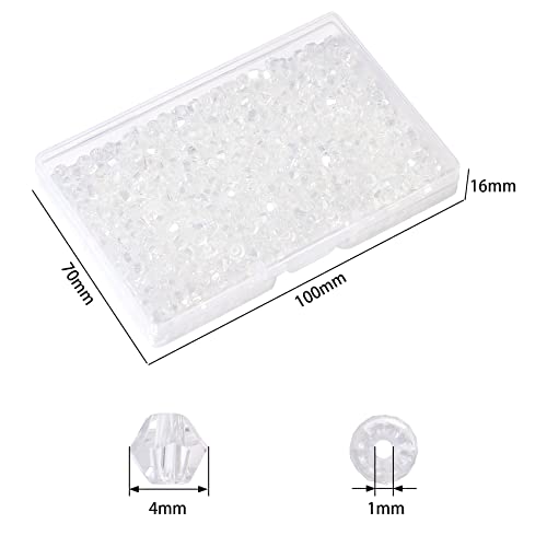 1000pcs Crystal Glass Beads 4mm Bulk Faceted Bicone Spacer Beads for DIY Jewelry Making - color: white AB, size: 4mm