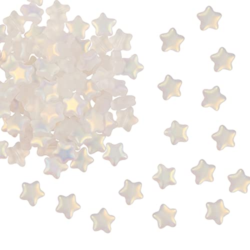 UR URLIFEHALL 100 Pcs Spray Painted Glass Star Beads AB Color Plated Frosted Glass Beads for Earring Bracelet Necklace DIY Craft Making - color: 100pcs-8x8.5x4mm-frosted white smoke glass star