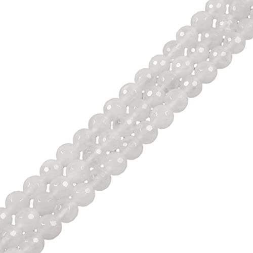Natural White Quartz 8mm Gemstone Faceted Round Loose Strand Beads for DIY Necklace Bracelet Jewelry Making 15 Inch - color: White Quartz