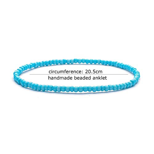 XIJIN 18 Pieces Elastic Beaded Anklets for Women Handmade Beach Boho Colorful Beads Ankle Bracelets Set - color: Solid Color A