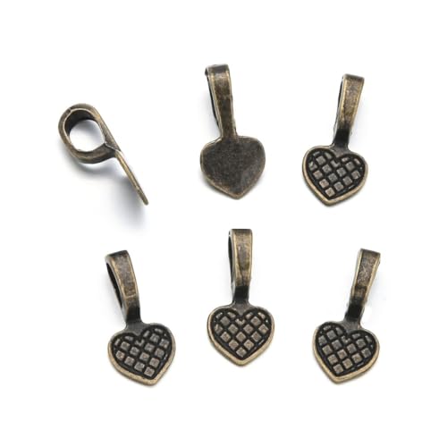 100pcs 19mm Glue On Jewelry Bail Pendant Clasp Antique Bronze 9.3mm (0.37 Inch) Heart Flat Pad Base Bulk for DIY Craft Jewelry Making MC-R3 - color: Antique bronze, size: 19mm (0.75") Heart- 100pcs
