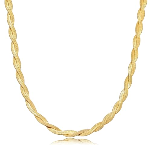 Moodear Gold Necklace for Women Dainty Chunky 14K Gold Plated/Sliver Plated Chain Necklace Cuban Link Paperclip Chain Choker Toggle Clasp Layered Necklace for Women Trendy Fashion Gift - style: Snake Chain