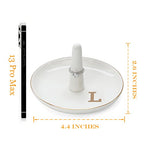 HOME SMILE Initials Ring Holder Jewery Tray with personalized L-Monogrammed Engagement Gifts for Friends,Birthday Mother's Day Christmas Gifts for Women,Ceramic White - style: L