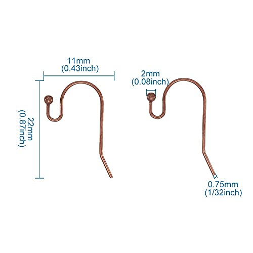 KISSITTY 100-Piece Red Copper French Hook Ball Dot Earwires 22x11mm Dangle Earring Wires Findings