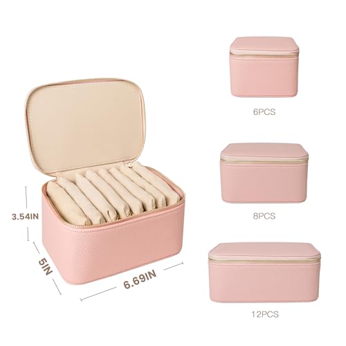 Travel Jewelry Case, Portable Jewelry Box with 6 Jewelry Bags,Travel Gift for Women Teen Girls (Pink 8 Pcs) - color: Pink 8 Pcs