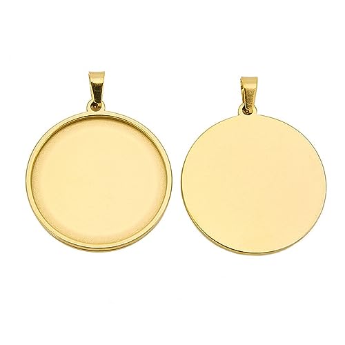 10pcs stainess steel cabochon base setting 20mm 25mm 30mm round cameo pendant trays diy jewelry blank bezel for necklace making (30mm gold) - size: 30mm Gold