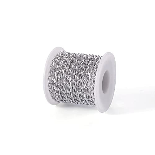 Craftdady 16.4 Feet Aluminum Curb Chain Link Silver Twisted Cable Cross Chain Unwelded 10x6.5mm with Spool for Bracelet Necklace Tassel Earring Jewelry Making - color: Silver, 10x6.5mm